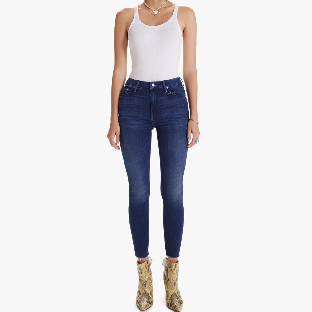 MOTHER High Waisted Looker Jeans Ankle Fray in Tongue in Chic